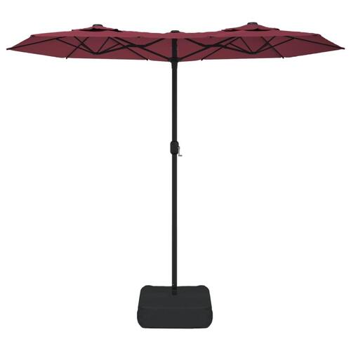 Parasol m. dobbelt parasoldug og LED-lys 316x240 cm bordeauxrød