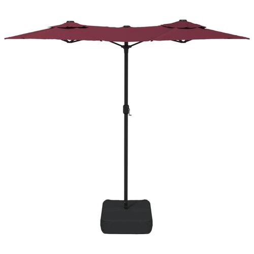 Parasol m. dobbelt parasoldug og LED-lys 316x240 cm bordeauxrød