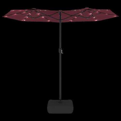 Parasol m. dobbelt parasoldug og LED-lys 316x240 cm bordeauxrød
