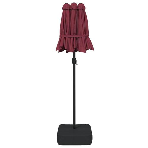 Parasol m. dobbelt parasoldug og LED-lys 316x240 cm bordeauxrød