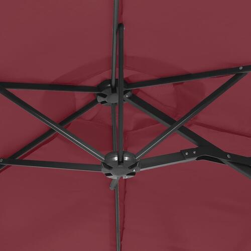 Parasol m. dobbelt parasoldug og LED-lys 316x240 cm bordeauxrød