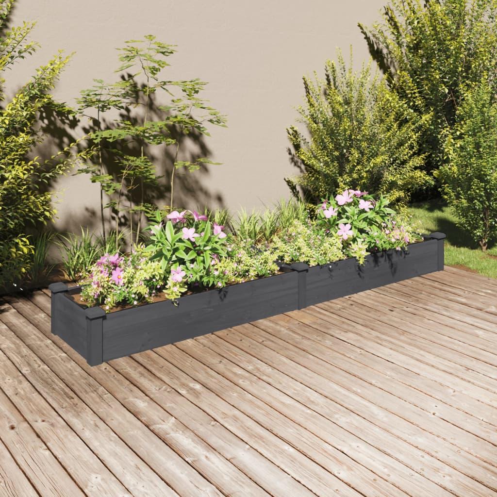 Plantekasse med foring 240x45x25 cm massivt fyrretræ grå