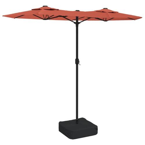 Parasol med dobbelt parasoldug og LED-lys 316x240 cm terrakotta