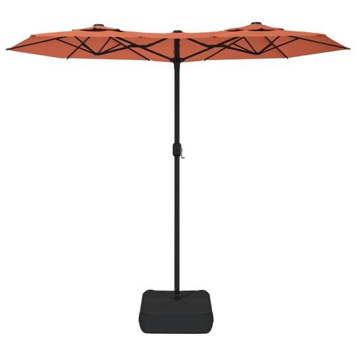 Parasol med dobbelt parasoldug og LED-lys 316x240 cm terrakotta