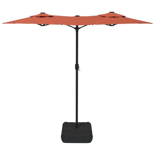 Parasol med dobbelt parasoldug og LED-lys 316x240 cm terrakotta