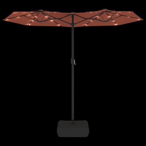 Parasol med dobbelt parasoldug og LED-lys 316x240 cm terrakotta