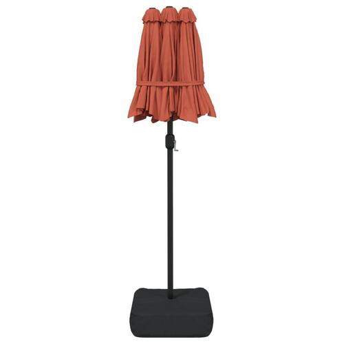 Parasol med dobbelt parasoldug og LED-lys 316x240 cm terrakotta