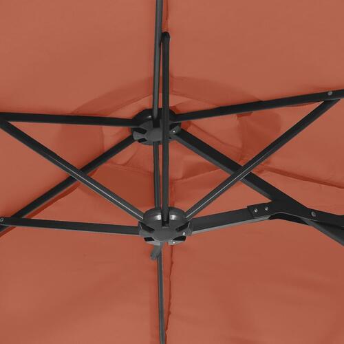 Parasol med dobbelt parasoldug og LED-lys 316x240 cm terrakotta