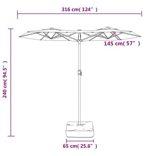 Parasol med dobbelt parasoldug og LED-lys 316x240 cm terrakotta