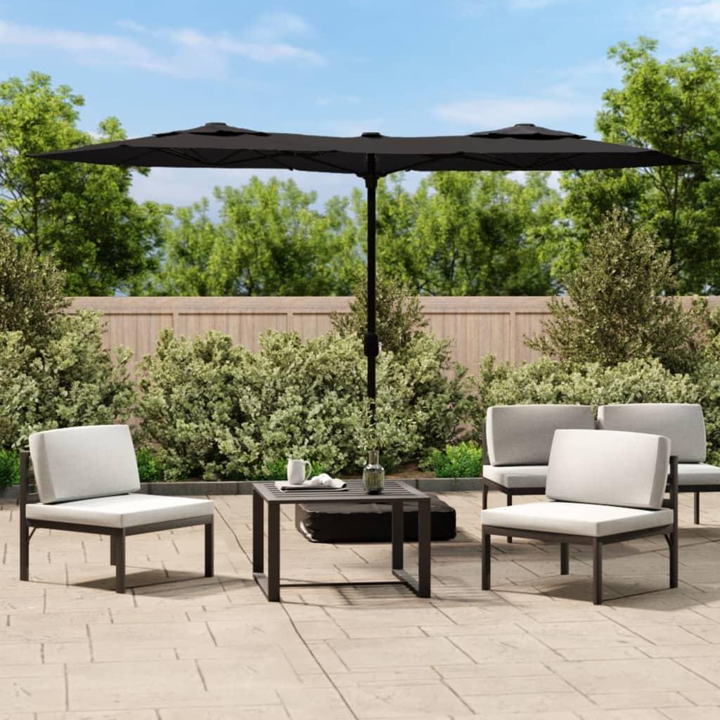 Parasol med dobbelt parasoldug og LED-lys 316x240 cm sort