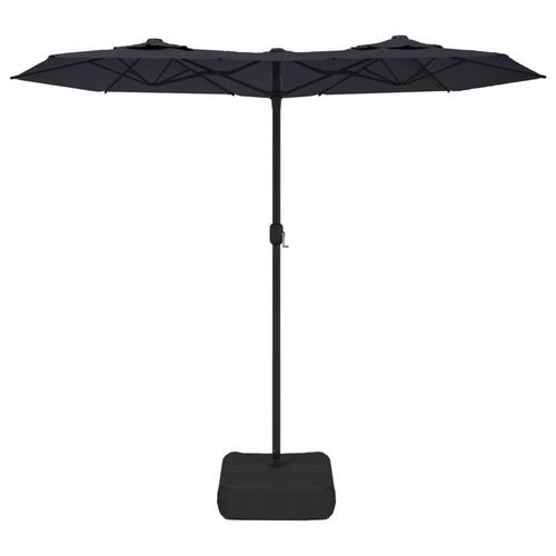 Parasol med dobbelt parasoldug og LED-lys 316x240 cm sort