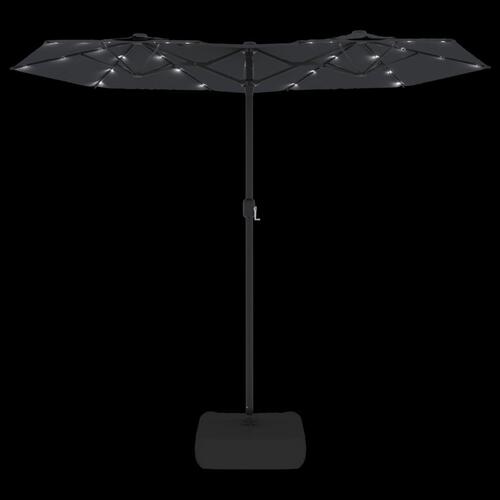 Parasol med dobbelt parasoldug og LED-lys 316x240 cm sort