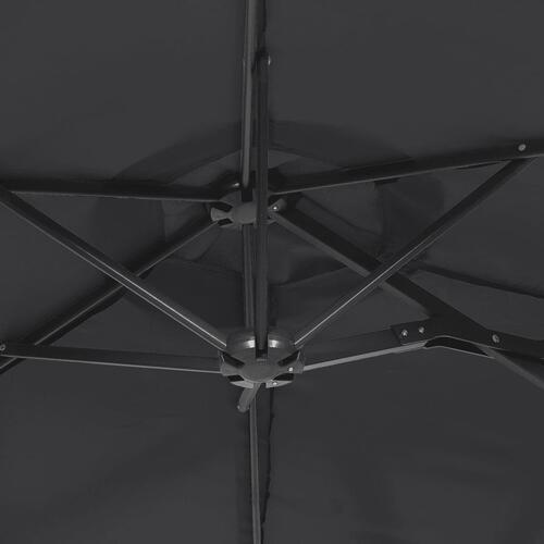 Parasol med dobbelt parasoldug og LED-lys 316x240 cm sort