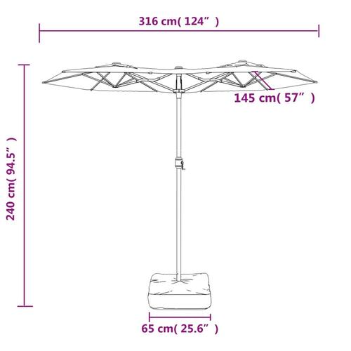 Parasol med dobbelt parasoldug og LED-lys 316x240 cm sort