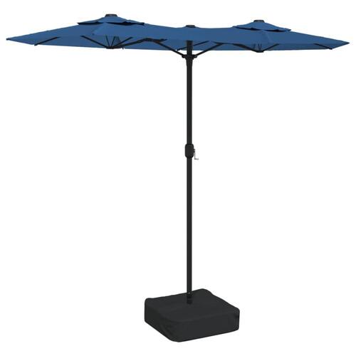 Parasol med dobbelt parasoldug og LED-lys 316x240 cm azurblå