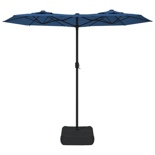 Parasol med dobbelt parasoldug og LED-lys 316x240 cm azurblå