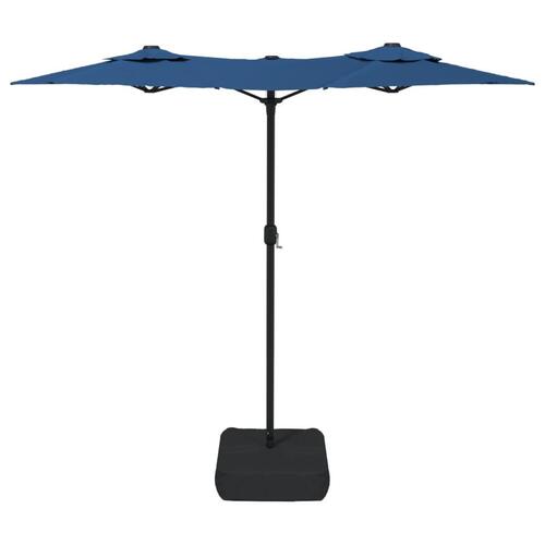 Parasol med dobbelt parasoldug og LED-lys 316x240 cm azurblå