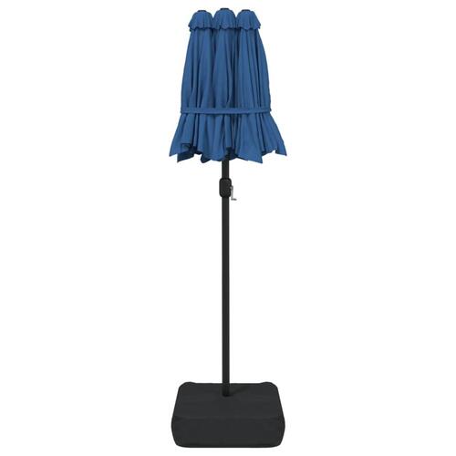 Parasol med dobbelt parasoldug og LED-lys 316x240 cm azurblå