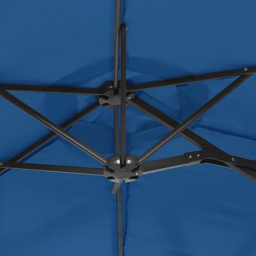 Parasol med dobbelt parasoldug og LED-lys 316x240 cm azurblå