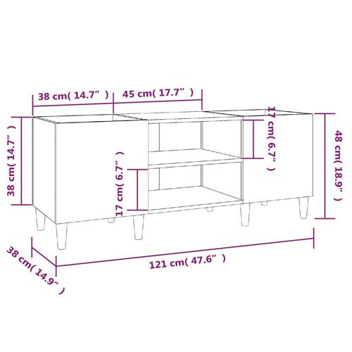 Vinylskab 121x38x48 cm konstrueret træ sonoma-eg
