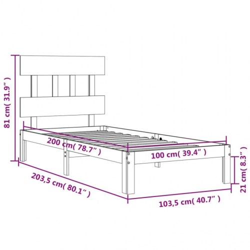 Sengeramme uden madras 100x200 cm massivt fyrretræ hvid