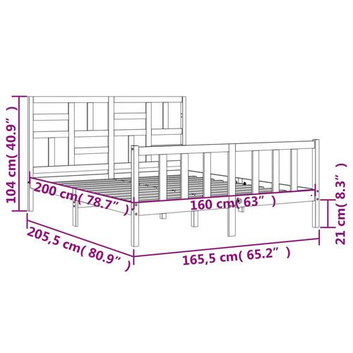 Sengeramme med sengegavl 160x200 cm massivt træ hvid