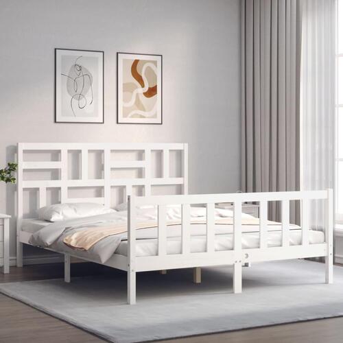 Sengeramme med sengegavl kingsize massivt træ hvid