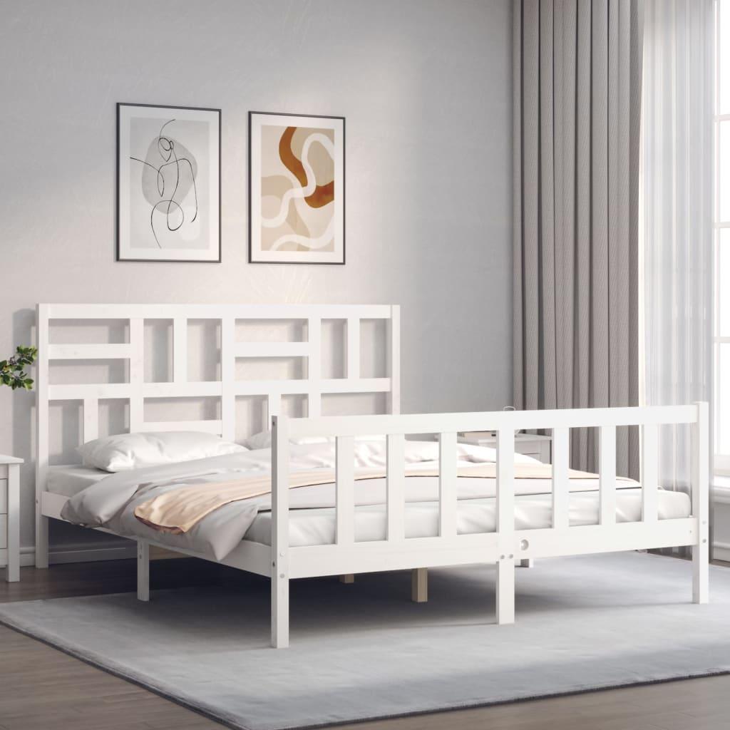 Sengeramme med sengegavl kingsize massivt træ hvid