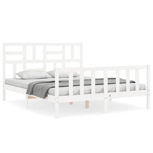 Sengeramme med sengegavl kingsize massivt træ hvid