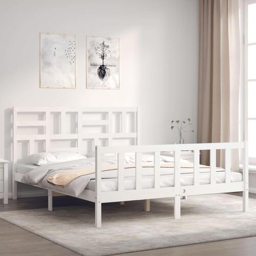 Sengeramme med sengegavl kingsize massivt træ hvid