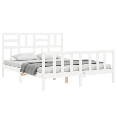 Sengeramme med sengegavl kingsize massivt træ hvid