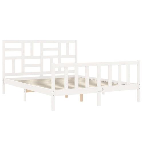 Sengeramme med sengegavl kingsize massivt træ hvid