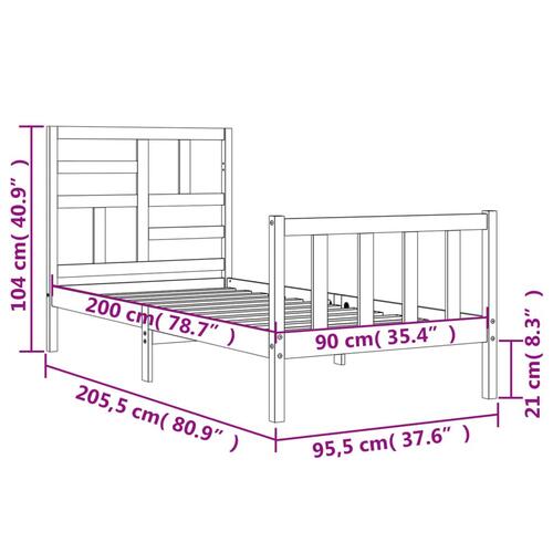 Sengeramme med sengegavl 90x200 cm massivt træ hvid