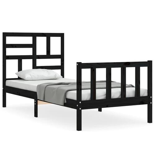 Sengeramme med sengegavl 100x200 cm massivt træ sort