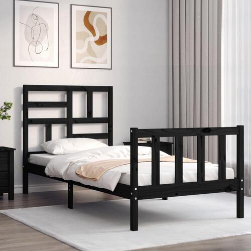 Sengeramme med sengegavl 100x200 cm massivt træ sort