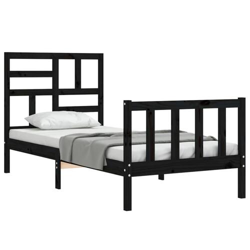 Sengeramme med sengegavl 100x200 cm massivt træ sort