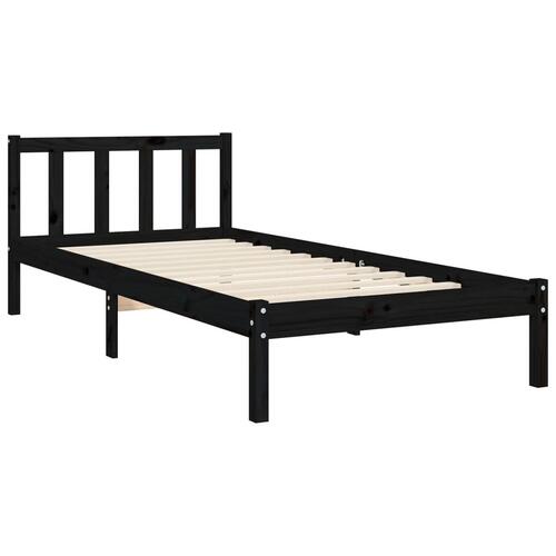 Sengeramme med sengegavl 100x200 cm massivt træ sort