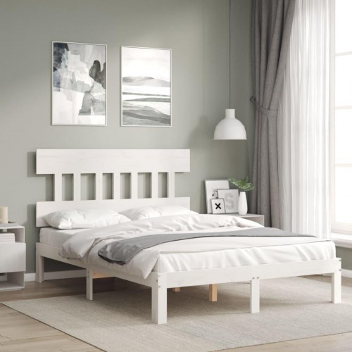 Sengeramme uden madras 140x200 cm massivt fyrretræ hvid