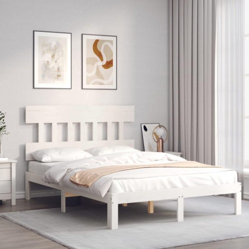 Sengeramme uden madras 140x200 cm massivt fyrretræ hvid