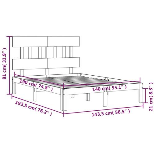 Sengeramme uden madras 140x190 cm massivt fyrretræ hvid