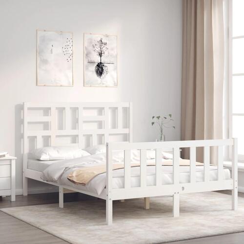 Sengeramme med sengegavl Small Double massivt træ hvid