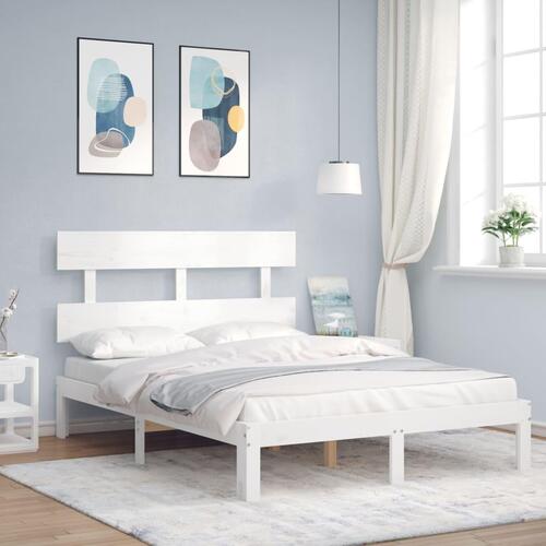 Sengeramme med sengegavl Small Double massivt træ hvid
