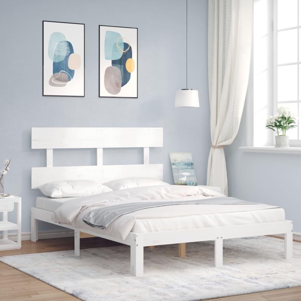 Sengeramme med sengegavl Small Double massivt træ hvid