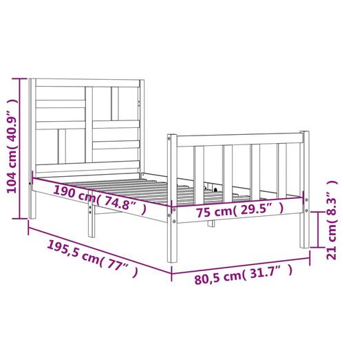 Sengeramme med sengegavl Small Single massivt træ sort