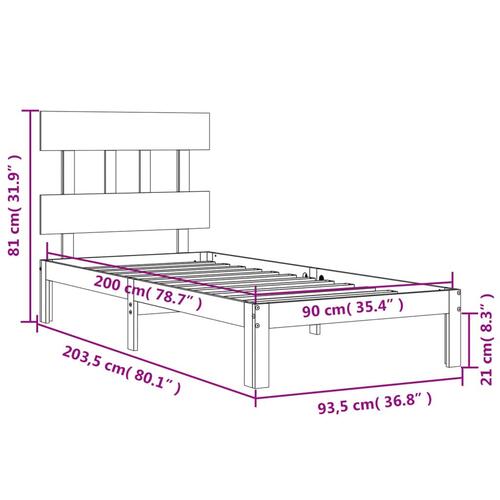 Sengeramme uden madras 90x200 cm massivt fyrretræ hvid