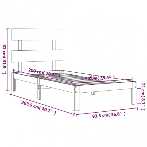 Sengeramme i massivt fyrretræ 90x200 cm - med gavl