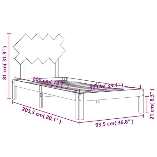 Sengeramme uden madras 90x200 cm massivt fyrretræ hvid
