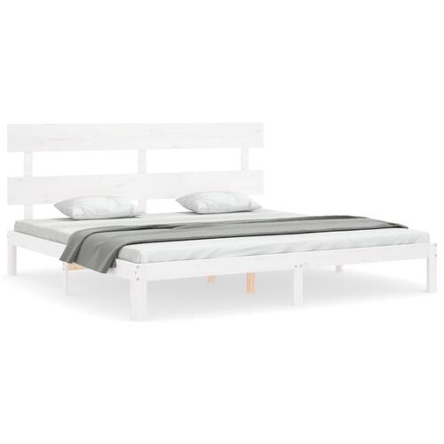 Sengeramme med sengegavl Super King Size massivt træ hvid
