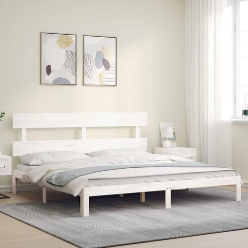 Sengeramme med sengegavl Super King Size massivt træ hvid