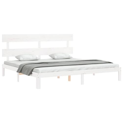 Sengeramme med sengegavl Super King Size massivt træ hvid